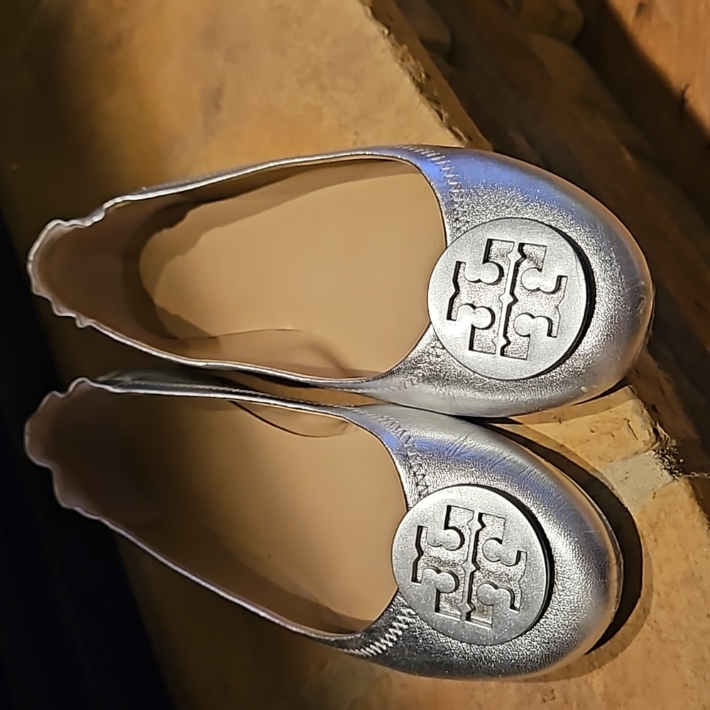 Tory Burch silver mini ballet flats